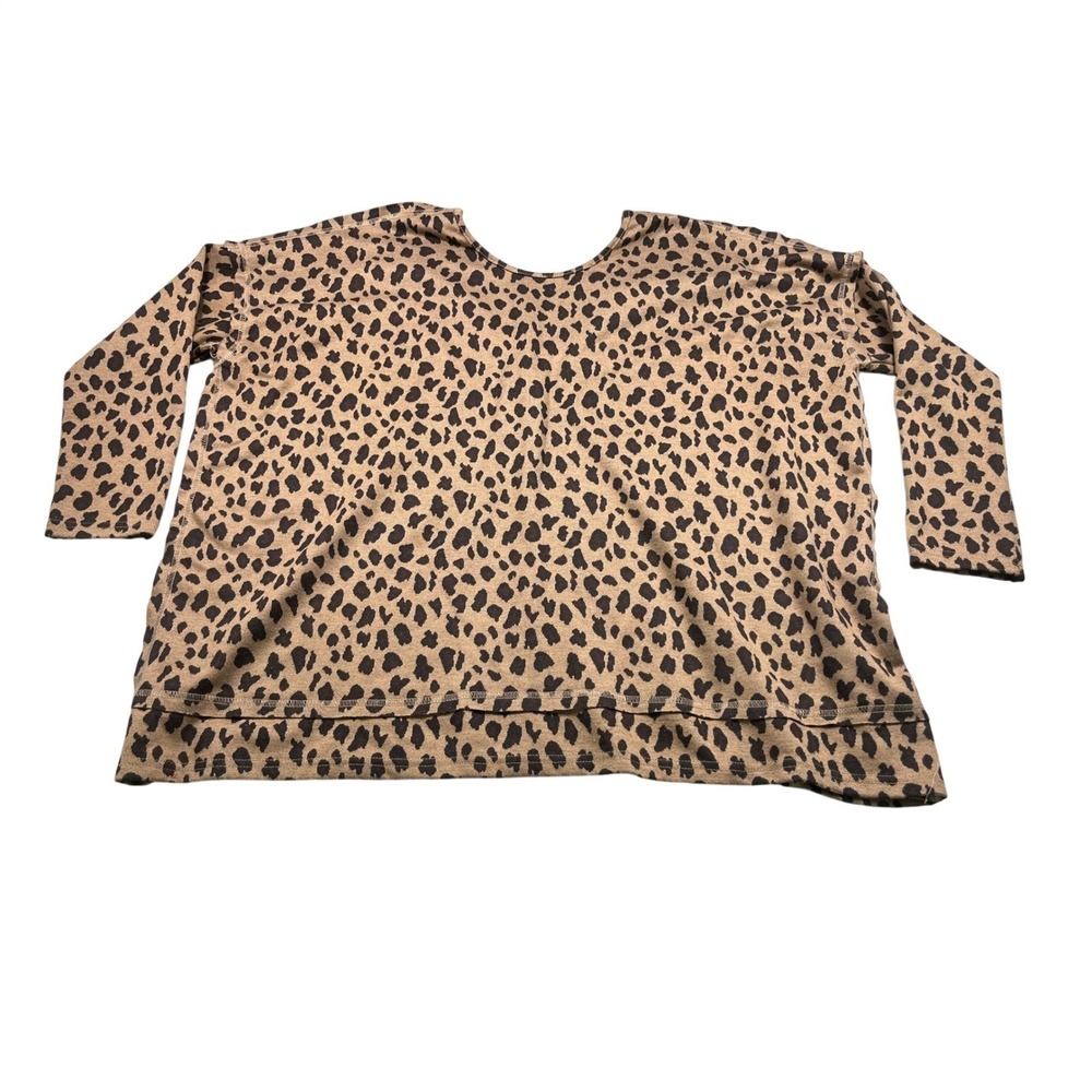 She + Sky Womens Large Leopard Print Oversized Tunic Top Dolman Sleeve Brown